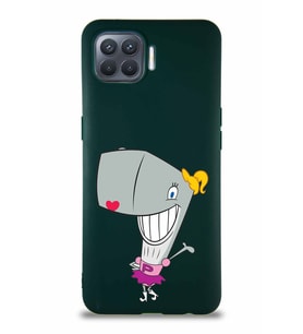 Oppo Reno 4 Lite Soft Premier Kapak Pearl Yengeç Tasarımlı Silikon Kılıf - Yeşil (Şeffaf)