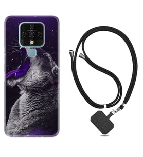 Tecno Camon 16 18P Pova Kılıf Boyun Askılı Silikon Purple Leopar 1750