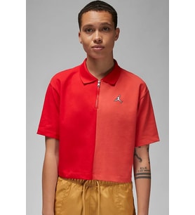 Nike Jordan Flight Loose Fit 1/4 Zip T-shirt Kadın 1/4 Fermuar Gömlek Yakalı Bol Kalıp Kısa Tişört Kırmızı
