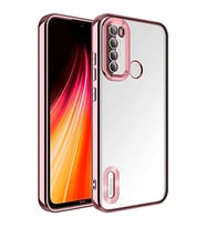 Coverzone Xiaomi Redmi Note 8 ile uyumlu K?l?f Kamera Korumal? Logo G�steren Parlak renk kenar �izgileri ile ??k bir tasar?m Colored Z-Omega Kapak Rosegold