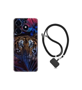 Spark 10 Pro Kılıf Resimli Boyun Askılı İpli Desenli Silikon Flowers Tiger 1319