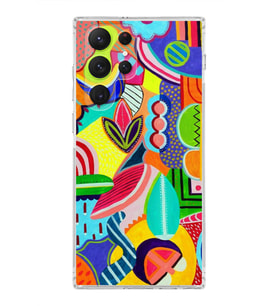 PrintiFy Samsung Galaxy S22 Ultra ile Uyumlu 1mm Slim Fit Retro Colors 6 Baskılı Şeffaf  Kılıf