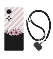 Huawei Nova Y70 Y90 Nova 9 SE  Kılıf Boyun Askılı Silikon Strip Pink Flowers 1396
