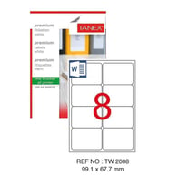 Bilgisayar Etiketi Tw-2008 99,1x67,7 mm 100 Lü Lazer Etiket 1 Paket Tanex Davetiye Kargo Koli Kutu Etiketi (Beyaz)