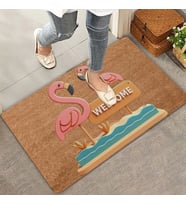 Valerine Life Pembe Flamingo Çifti Welcome Kapı Önü Paspası 45x70cm (Kahverengi)