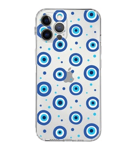 PrintiFy iPhone 12 Pro ile Uyumlu Nazar Boncuğu 1 Baskılı Kamera Korumalı Şeffaf Silikon Kılıf
