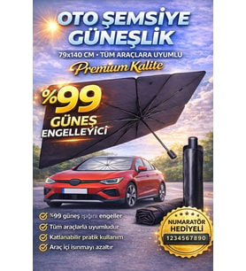 79x14 cm Oto Şemsiye Güneşlik Tüm Araçlara Uyumlu Ön Cam Güneşlik Numaratör Hediyeli