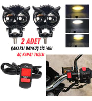 Baykuş Sis Farı Sarı-Beyaz Motosiklet Sis Farı Otomobil Atv Utv Off Road Uyumlu 2 Adet Aç Kapat Tuşlu
