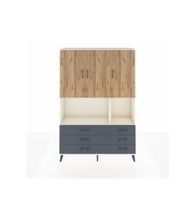 Arges Dolap 6 Raflı 6 Çekmeceli 3 Kapaklı 132x30x195 Aytaşı-Çam/Antrasit
