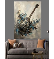 Soyut Boya Dokulu Elektro Gitar Dekoratif Kanvas - Mdf Ahşap Tablo