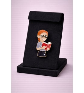 Öğretmen Figürlü Gold Renk Kitap Temalı Broş