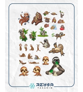 Tembel Hayvan Stciker Set 25 Parça Telefon, Tablet, Defter, Laptop Sticker
