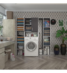 Kenzlife çamaşır makinesi dolabı veronikamega gri 180*156*20 banyo arkalıksız raflı (Karışık)