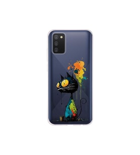 Samsung Galaxy A02s ile Uyumlu Splash Kedi Tasarımlı Şeffaf Silikon Kılıf