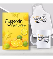 BK Gift Kişiye Özel İsimli Mutfak Önlüğü Kupa ve Yemek Tarif Defteri Hediye Seti-8 (Model 1)