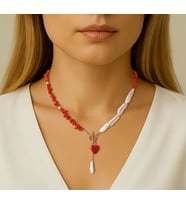 Mercan Barok İnci Özel Tasarım Kolye Küpe Seti (Kırmızı-Beyaz)
