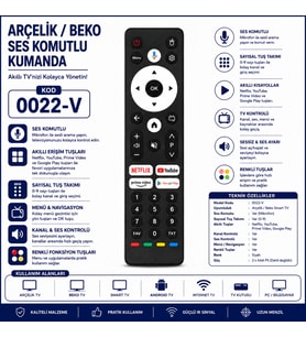 Arçelik 0022-V Ses Komutlu Kumanda