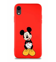 Apple iPhone XR Soft Premier Kapak Mickey Mouse-A Tasarımlı Silikon Kılıf - Kırmızı (Şeffaf)
