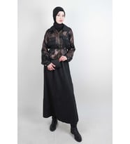 Tesettür Takım Çift Cepli Batik Saten Ceketli Etekli İkili Takım Siyah