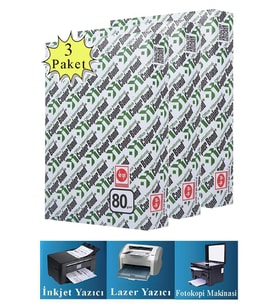 Fotokopi Kağıdı A4 80 gr 500 lü 3 Paket Copierbond Fotokopi Kağıdı Lazer İnkjet ve Fotokopi Makineleri İçin Uyumlu (Beyaz)