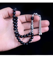 Zirkon Taşlı Gümüş Püsküllü Kristal Kesme Onix Taşı Tesbih