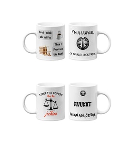 Avukat/Lawyer Hukukçu Temalı Hediyelik Dörtlü Beyaz Seramik Kupa Seti-2-DÖRTLÜ