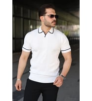 Erkek Dokulu Desen Yakalı Kısa Kollu Tişört