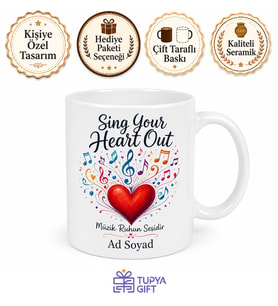 Sing Your Heart Out Yazılı Vokalistlere Özel Tasarım Porselen Kupa Bardak Hediye
