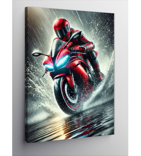 Kanvas Tablo Kırmızı Motosiklet Ve Su Pisti