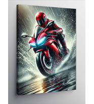 Kanvas Tablo Kırmızı Motosiklet Ve Su Pisti
