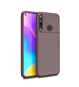 Huawei P40 Lite E Kılıf Esnek Soft Karbon Tasarım Legion Serisi (Kahverengi)