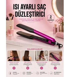 Saç Düzleştirici Isı Ayarlı Seramik Kaplama Döner Kablo Yıpranma Karşıtı