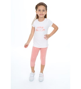 Toontoy Kız Çocuk Lıttle Bloom Baskılı Kaprili Takım (Koyu Pudra)
