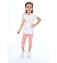 Toontoy Kız Çocuk Lıttle Bloom Baskılı Kaprili Takım (Koyu Pudra)