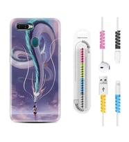 Oppo A5S A15 A16 A54 A55 A73 A74 Kılıf Kablo Koruma Spiral Silikon Kız ve Ejderha 1742