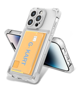 Lexroo iPhone 14 Pro Kılıf Airbag Tasarımlı Şeffaf Kartlıklı G-Kart Kılıf - Renksiz