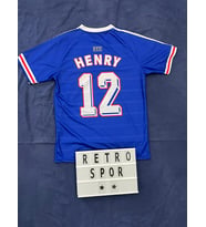 Henry 1998 Dünya Kupası Fransa Iç Saha Mavi Renk Kısa Kol Nostalji Forma / Retro Henry Forma