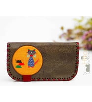 Kedi Fare Figürlü Büyük Cüzdan Etnik Bohem Retro Vintage Style - YEŞİL