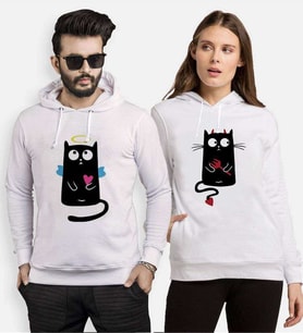 Tshirthane Angel Cat Devil Cat Sevgili Kombinleri Kapüşonlu Kombini (Tek Ürün Fiyatıdır.)