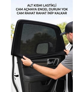 Araç Yan Cam Güneşliği Giydirme Tipi Altı Lastikli Esnek Kumaş Cam Açılır Kapanır Mahremiyet ve Güneş Koruma