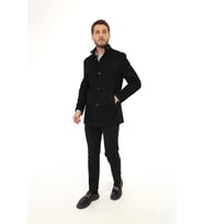 Jan Carlucci Kaşmir- Hakim Yaka- Dizüstü - Slimfit -Siyah Kaban