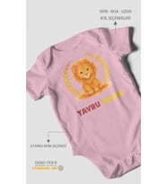 Yavru Aslan Baskılı Bebek Zıbını – Çıtçıtlı Body 8 Renk  %100 Pamuk Kısa Kol (Koyu Pembe)