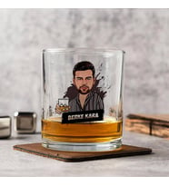 Kişiye Özel Çizgili Gömlekli Erkek Karikatürlü Viski Bardağı