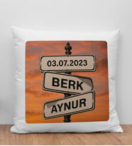 BK Gift Kişiye Özel Aşkın Yol Tabelası Tasarımlı Beyaz Kırlent Yastık-1, Sevgiliye Hediye, Arkadaşa Hediye