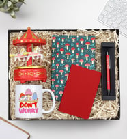 Kişiye Özel Mantar Desenli Defter & Dikişli Mini Not Defteri & Gümüş Renk Detaylı Kırmızı Tükenmez Kalem & Motto Kupa & Kırmızı Atlıkarınca Müzik Kutusu Hediye Seti