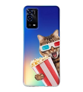 PrintiFy Oppo A55  ile Uyumlu 1mm Slim Fit Kedi 1 050b Baskılı Şeffaf  Kılıf