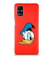 Samsung Galaxy M51 Soft Premier Kapak Donald Duck-B Tasarımlı Silikon Kılıf - Kırmızı (Şeffaf)