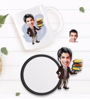 BK Gift Kişiye Özel Erkek Öğretmen Karikatürlü Beyaz Kupa ve Ahşap Bardak Altlığı Hediye Seti