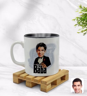BK Gift Kişiye Özel Baba Godfather Karikatürlü İçi Siyah Renkli Kupa Bardak Model 4