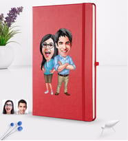 BK Gift Kişiye Özel Sevgililer Karikatürlü Karikatürlü Kırmızı Termo Deri Defter 16x24cm Model 101